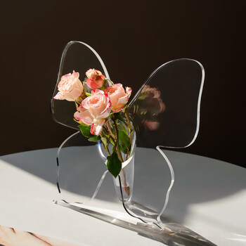 Jinpan light luxury high-end butterfly vase creative art photo frame vase hydroponics flower arrangement device desktop ornaments living room decoration transparent butterfly flower arrangement ornaments