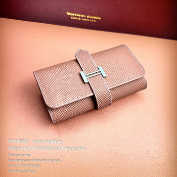 Official store 2024 new retro unisex car style large-capacity cowhide key bag multi-functional key bag pink