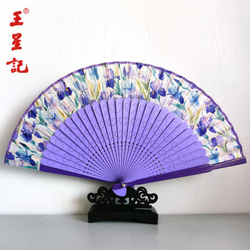 Wang xingji ancient style painted silk folding fan for women hangzhou gift flower series for foreigners flower series c style (21cm) daily fan