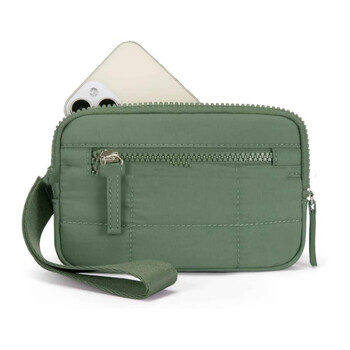 Chen wusu cws/chen wusu genuine new women's wristband wallet nylon quilted wallet with 3 zipper wallets, suitable for designer high-end light luxury models, green 17*3*10cm