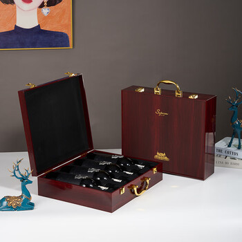 Luxu orange red wine gift box empty box piano paint double wine wooden box two bottles wine box custom packaging box chang red sandalwood four