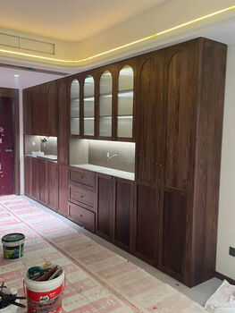 Ailuju new chinese solid wood furniture combination bedroom wardrobe integrated cloakroom ash red oak whole house customization factory north american black walnut with door and cabinet installation 1