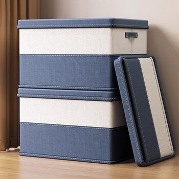 Fabric storage box, household clothes organizing box, large capacity, extra large folding thickened wardrobe storage box artifact, blue and white double combination, high quality cotton and linen/increased capacity/dustproof and moisture-proof, 54 liters extra large size (wholesale price) 3 pieces