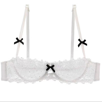 Sexy lace big breast revealing small underwear women's plus size breast reduction pure desire ultra-thin transparent half cup bra set white single piece 80b 36/80b