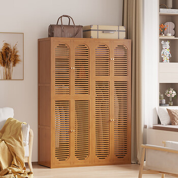 Wawj mid-century style bedroom wardrobe wall storage wardrobe 2025 new strong and durable room with door shelf assembly upgraded model brown (symmetrical model)