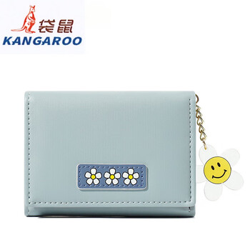 Kangaroo (kangaroo) 2025 new product compact folding short clip for girls and children small fresh girly heart student wallet coin purse valentine's day blue y8566