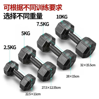 Mielanat dumbbell men's fitness home set 5kg 10kg20kg pair of rubber-coated hexagonal dumbbells 5kg2.5kg*2