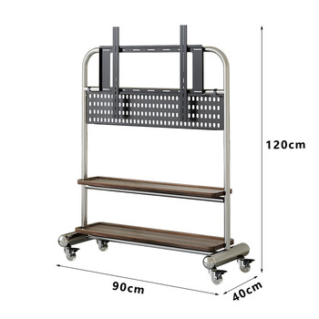 Wanzhuang new stainless steel floor-standing tv bracket household small apartment 3275-inch universal wheel cart h double-layer stainless steel + walnut color + perforated board_crystal wheel