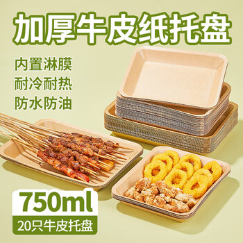 Blue natural disposable plate barbecue dinner plate 750ml*20 large kraft paper tray food camping outdoor picnic set