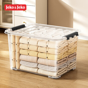 Jeko&jeko transparent plastic clothing storage box large toy storage box 100l 1 pack with wheels