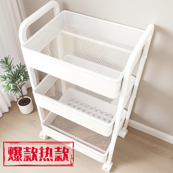 Xinwujia carbon steel trolley storage rack living room floor-standing removable multi-layer kitchen bathroom sundries baby storage rack with wheels no. 6 basic model pp material three-layer white