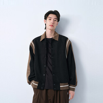 Peacebird men's jacket loose casual jacket textured lapel contrast color stitching black 1 (wide type) l