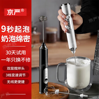 Jingyan milk frother electric milk frother coffee frother small handheld stirring stick egg beater cream whipper double replacement head + 304 stainless steel refreshing white