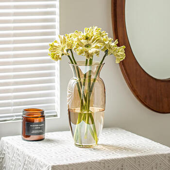 Muding amber glass art vase simple style nordic high-end decorative water-raised flowers birthday gift