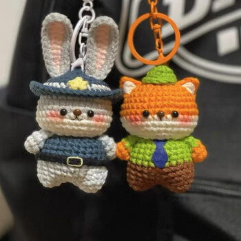 Judy nick cute doll handmade wool crochet material homemade knitted keychain pendant gift material material package judy + nick combination random key