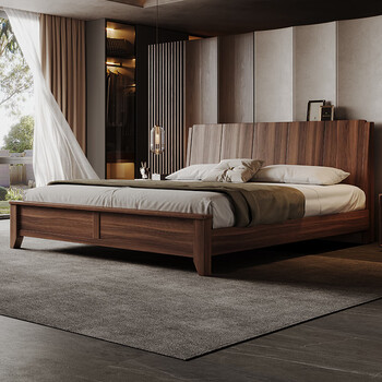 Lanchenlin italian minimalist black walnut solid wood bed modern light luxury new chinese double bed bedroom flush master bedroom 1.8 meters black walnut bed 1500mm*2000mm beech bed board