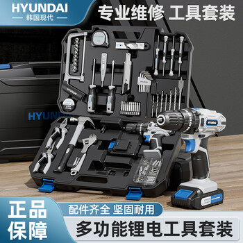 Hyundai hand electric drill electric screwdriver rechargeable lithium electric drill household multi-function tool box 21v double speed 55-piece set