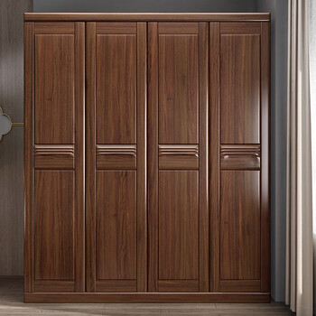 Futaba furniture light luxury okoume walnut solid wood wardrobe simple modern chinese four-door wardrobe bedroom storage