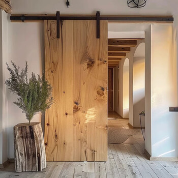 Mexueer sliding barn door study bedroom kitchen hanging track door solid wood mid-century style sliding door cloakroom partition indoor door 80x200cm (+ track accessories)