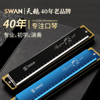 Swan (swan) harmonica 24 holes advanced adult children students beginners professional polyphonic c key playing instrument children's day gift 24 holes c key blue