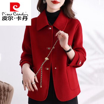 Pierre cardin double-sided woolen coat women's short 2025 spring and autumn new high-end double-sided velvet slim western style age-reducing woolen jacket red 2xl 120-130 jin