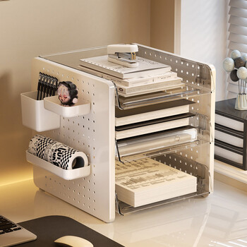 Kaman desktop file storage rack office a4 paper data rack perforated board organizer position shelf multi-layer bookshelf three-layer perforated board file rack 1
