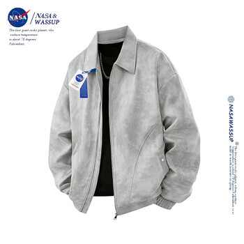 Nasawassup official fashion brand co-branded jacket men's autumn and winter american lapel suede jacket maillard men's retro top sky gray xl (recommended 120-140 pounds)