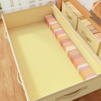 Jiebaina under-bed storage box flat household space-saving artifact waterproof and moisture-proof storage box for folding bags under the bed beige stripes extra large 100*50*25cm