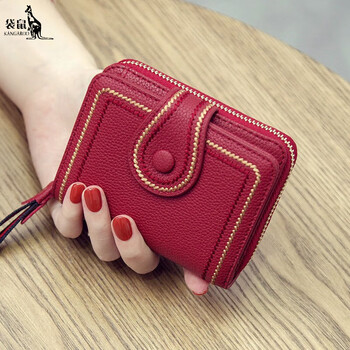 Kangaroo (kangaroo) european and american fashion small wallet short women's multi-card slot card holder women's leather wallet coin purse trendy cx-256 red