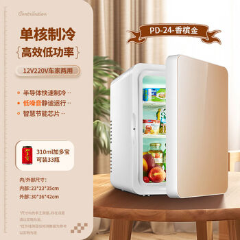 Sast mini refrigerator refrigerated and fresh-keeping home rental dormitory office breast milk small car freezer single-core 24l golden glass model car and home dual-use