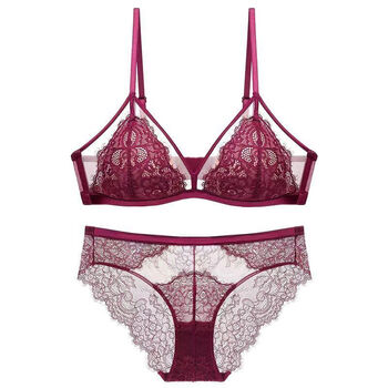 Victoria's secret sexy secret french sexy lace underwear women's small breast push-up no wire black bra set red set s (applicable to 32/70ab)