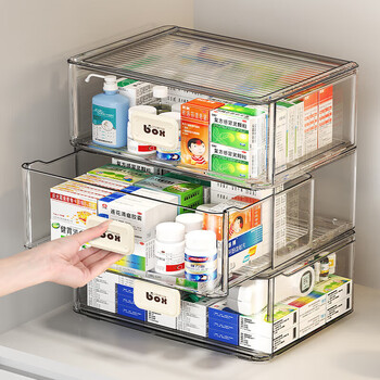 Home katei story japanese drawer-type medicine box transparent medicine storage box household medicine large-capacity medicine box household packaging box extra large* widened and lengthened 3 pieces