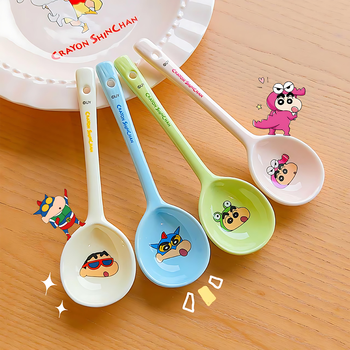 Xiaozhuang youth crayon xiaoxin ceramic long-handled spoon household high-looking cute children eating spoon porridge spoon hot pot spoon long-handled spoon-superman xiaoxin