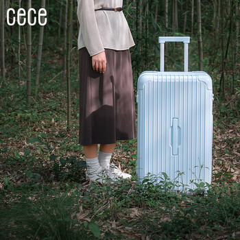 Cece large-capacity suitcase women's travel trolley case student universal wheel coded leather suitcase for men light blue 24 inches