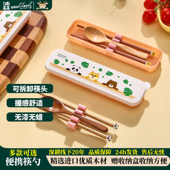 Mu lin travel chopsticks and spoon set takeaway travel personal cartoon log paintless food grade 3-12 children anti-slip portable model mu xiaobao