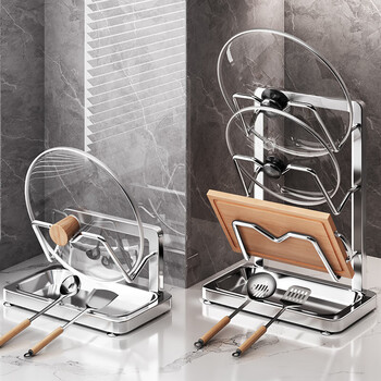 Added stainless steel pot cover shelf countertop kitchen storage rack chopping board cutting board spatula holder multi-functional storage