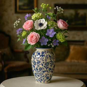 Muding blue and white porcelain new chinese style vase art light luxury high-end living room ornaments decorative flowerware birthday gift