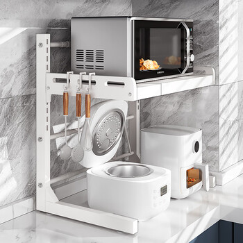 Duopeng kitchen microwave storage rack multi-function countertop rice cooker oven bracket retractable air fryer storage rack welfare model - white double-layer retractable* main rack