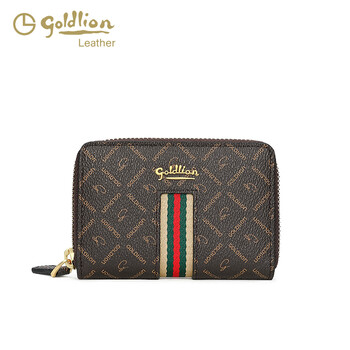 Goldlion card bag wallet all-in-one bag women's compact multi-function multi-card slot coin purse simple driver's license bag brown