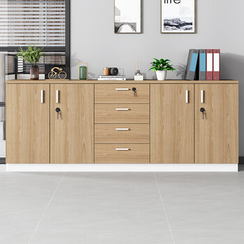 Shiji muge filing cabinet low cabinet office locker with lock file cabinet drawer wooden filing cabinet office cabinet tea cabinet european oak color six doors and four drawers free packaging