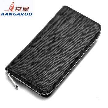Kangaroo (kangaroo) japanese original 2025 new women's long wallet water ripple large capacity multifunctional men's zipper clutch black