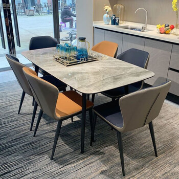 Andingjia italian-style slate dining table and chairs set for small apartments, modern, simple, light and luxurious, glossy rectangular dining table, glossy + italian gray dark color/(straight edges and rounded corners) 120*60 single dining table