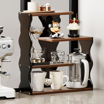 Julihui cup rack desktop storage rack dining table water cup storage multi-layer small mug rack home teacup tea set sideboard walnut-black tea