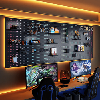 Shijanu e-sports hole board custom decorative storage rack computer desk background wall study storage display rack black 40x60cm_1 layer