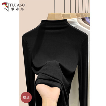 Woodpecker half turtle neck long sleeve t-shirt women's autumn new thin slim fit knitted bottoming top black xl