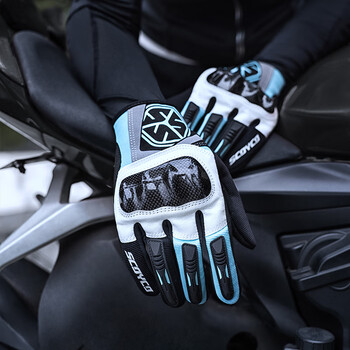 Scoyco motorcycle riding gloves, motorcycle equipment, all-season anti-fall protection, warm and windproof, carbon fiber, touch screen, waterproof, mc122, black and white, blue, four-season breathable m