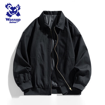 Wassup sohot jacket men's autumn and winter pure cotton washed retro jacket men's slim lapel work jacket black m