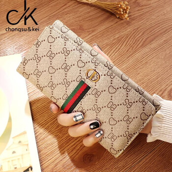 Chongsukei small&ck long wallet mobile phone bag dual-purpose ladies 2025 new card bag two-in-one wallet women's wallet female heart (10 card slots) can hold mobile phone long