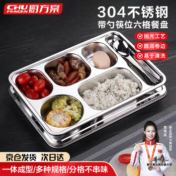 Kitchen plan 304 stainless steel fast food plate canteen multi-compartment meal plate student rice plate home adult lunch box commercial rice