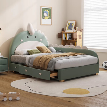 Stupid xiaolong children's bed for boys with guardrail splicing bed for small apartments, cartoon dinosaur bed for girls, creative new boy's bed, single bed + 22cm spine protection brown children's mattress, 1.8*2 meters, three pumps + air pressure type